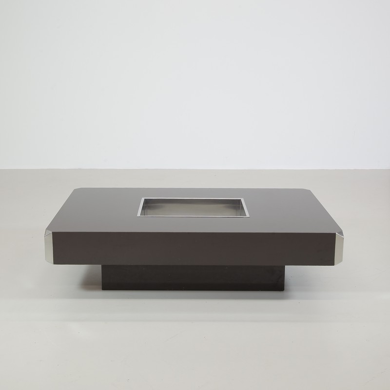 Willy RIZZO Coffe Table with metal Tray, 1974