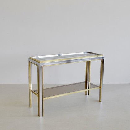 Brass and nickel plated Console Table by Romeo REGA, Italy 1970