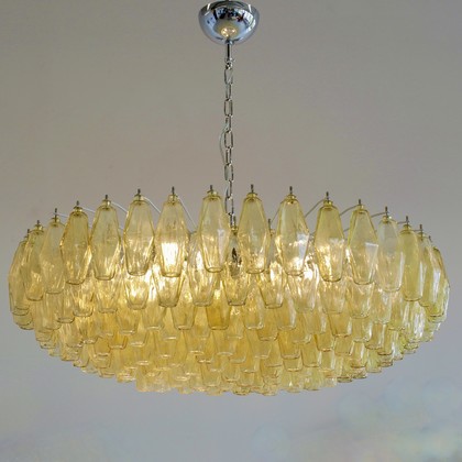 Large Polyhedron Amber Glass Chandelier by Carlo SCARPA