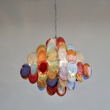 Multi-Colored Murano Glass Disk VISTOSI Chandelier, 1980s