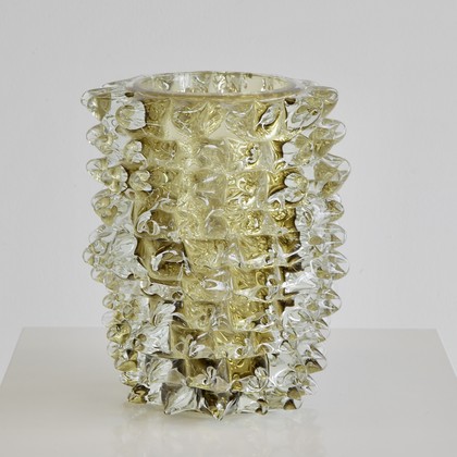 MURANO Glass Vase, Italy ( dark yellow spikes)