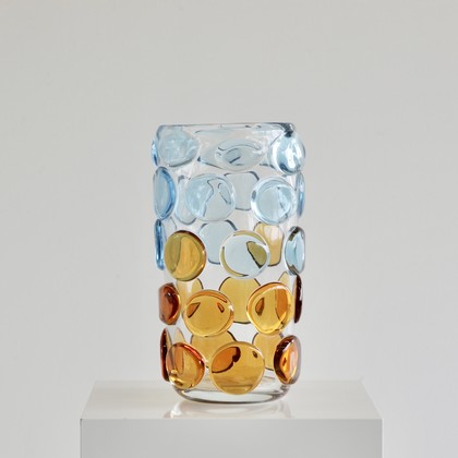 MURANO Glass Vase, Italy (light blue and orange)