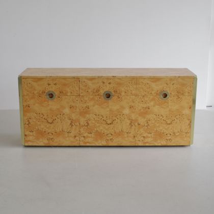 Original Burr Wood 3-door Sideboard by Willy RIZZO, Sabot 1972