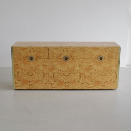 Original Burr Wood 3-door Sideboard by Willy RIZZO, Sabot 1972
