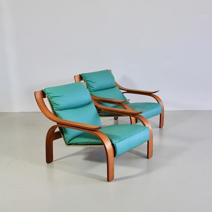 PAIR of green leather Armchairs by Marco ZANUSO, 1964