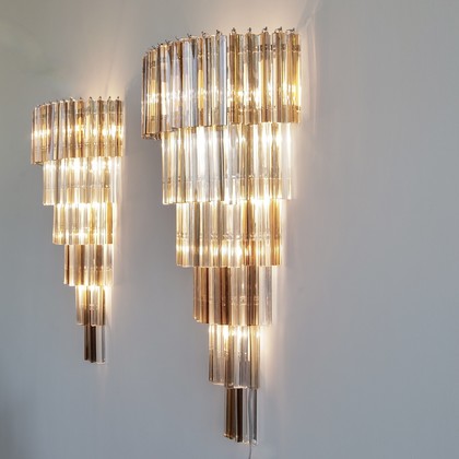 PAIR of large Wall Sconces with 'Trilobi' Glass, Italy 1980sV