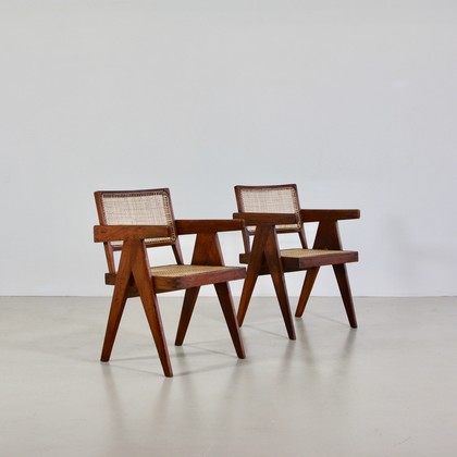 Pair of Pierre Jeanneret Cane Chair for Chandigarh, 1950's.
