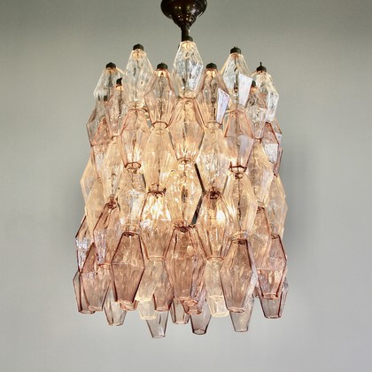 Polyhedron Chandelier by Carlo SCARPA, Murano Glass (clear/ purple)