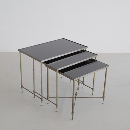 Set of 3 Metal Side Tables, France 1960s