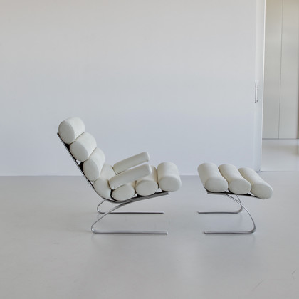 Suede High Back Lounge Chair & Footstool by COR, 1976