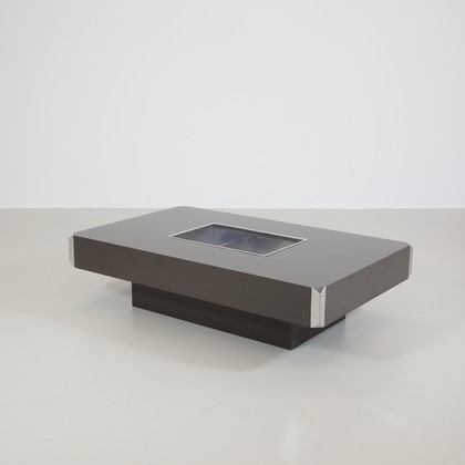 Willy RIZZO Coffe Table with metal Tray, 1974