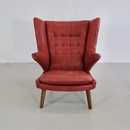 papa-bear-chair-hans-j-wegner-red-leather-footstool-space-and-chrome-vintage-frontal-view