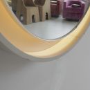 Large Round Illuminated Wooden Mirror, 1970s
