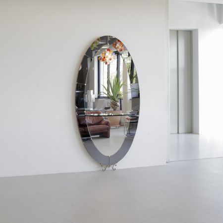 Large Floor Mirror with glass Console by CRISTAL ART, Torino, c1956