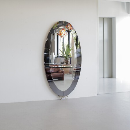 Large Floor Mirror with glass Console by CRISTAL ART, Torino, c1956