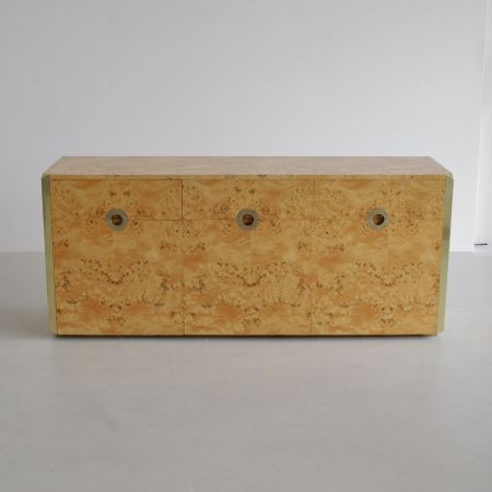 Original Burr Wood 3-door Sideboard by Willy RIZZO, Sabot 1972