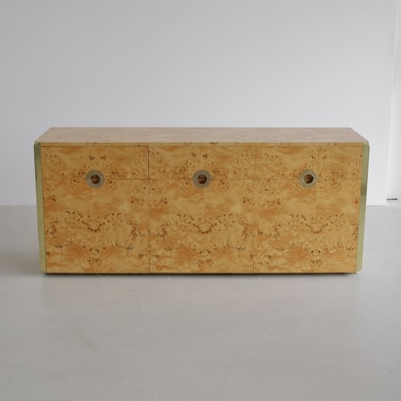 Original Burr Wood 3-door Sideboard by Willy RIZZO, Sabot 1972